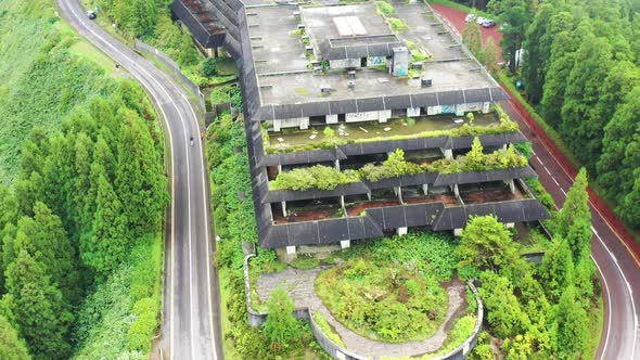 Aerial view of Monte Palace Hotel, Sao Miguel Island, Azores, Portugal.