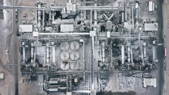 Top Down Aerial  View on Industrial Manufacture Plant Air Pollution