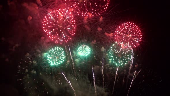 Colorful Firework display at night on sky background