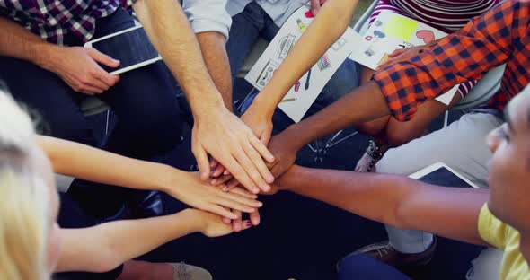 Group of executives forming hand stack 4k