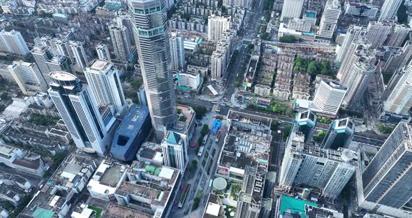 Aerial footage of downtown landscape  in shenzhen city, China