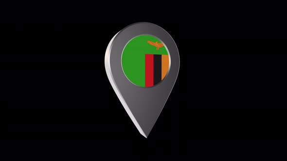 3d Animation Map Pointer With Zambia Flag With Alpha Channel - 4K
