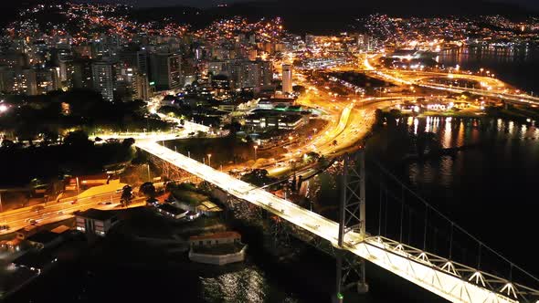 South America, Brazil. Aerial landscape of coast city of Florianopolis, Santa Catarina.