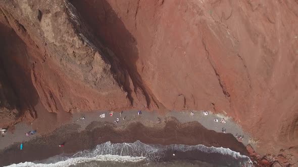 Aerial view of Red Beach on Santorini Island in Greece