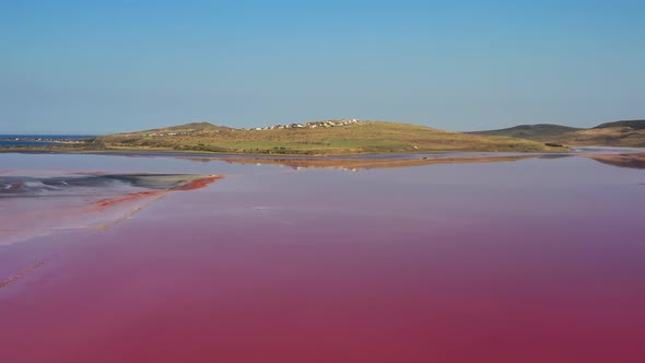 Aerial View of Pink Chokrak Lake in Crimea