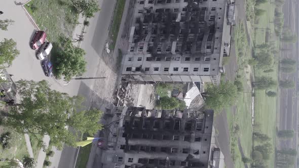 Vertical Video of a Multistorey Building Destroyed During the War in Ukraine