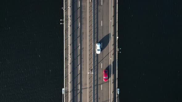 Vehicles Crossing a Suspension Cable Stayed Bridge in Slow Motion