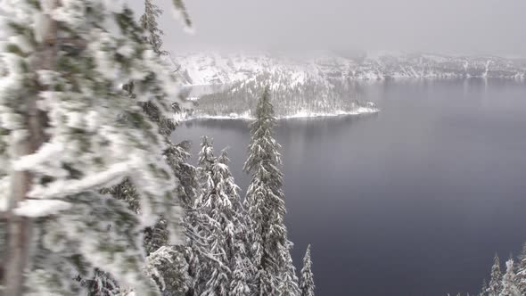 Crater Lake In Oregon On A Cold Winter Day