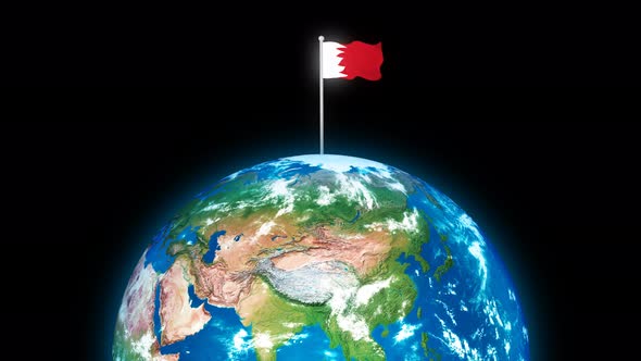 Bahrain Flag Flying On Glowing 3d Planet Earth