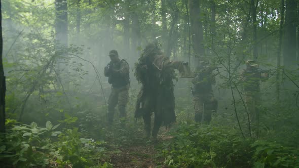 Military Squad Getting Ambushed with Explosions of Enemy Grenades