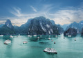 Early morning landscape with blue fog at Ha Long Bay, South China Sea, Vietnam - PhotoDune Item for Sale