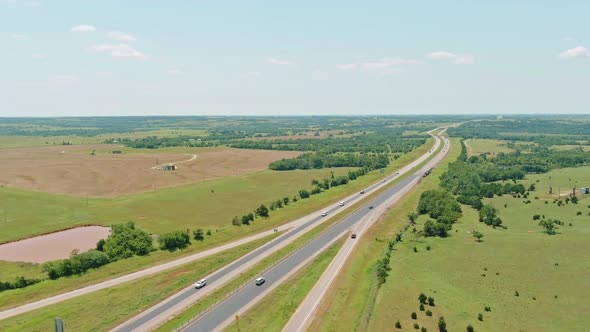 Panorama Top View of Original Route 66 Roadbed Near Clinton Oklahoma