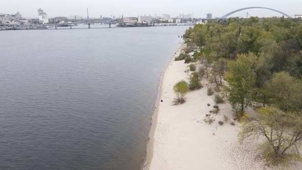 The Main River of Ukraine - Dnipro Near Kyiv. Slow Motion