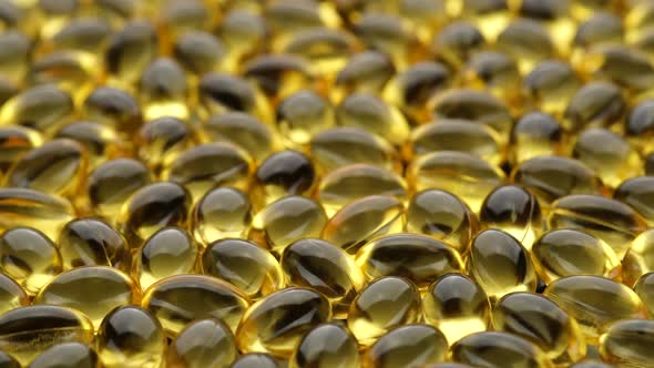 Super food Omega 3 capsules close up, rotation