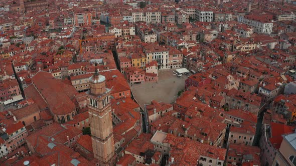 Aerial Panoramic Photo of Iconic and Unique Campanile in Saint Mark's Square