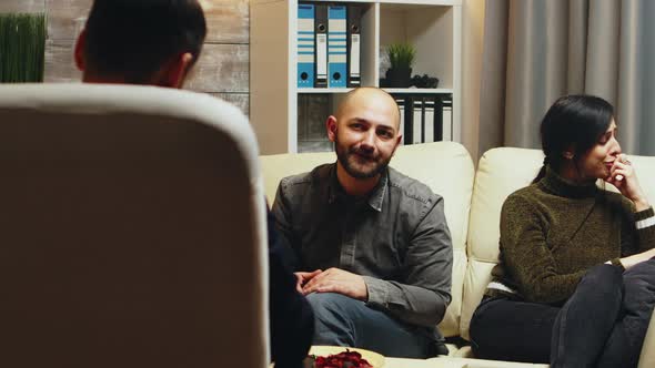 Angry Boyfriend at Couple Therapy While Girlfriend Is Crying