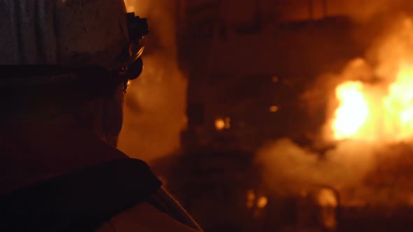 Metallurgist at Work By the Blast Furnance, Iron and Steel Works