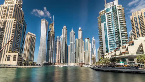 View of Dubai Marina Towers in Dubai at Day Time Timelapse Hyperlapse
