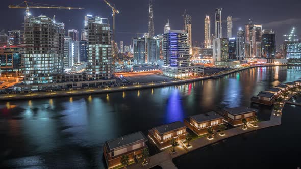 The Rhythm of the City of Dubai Near Canal Aerial Timelapse