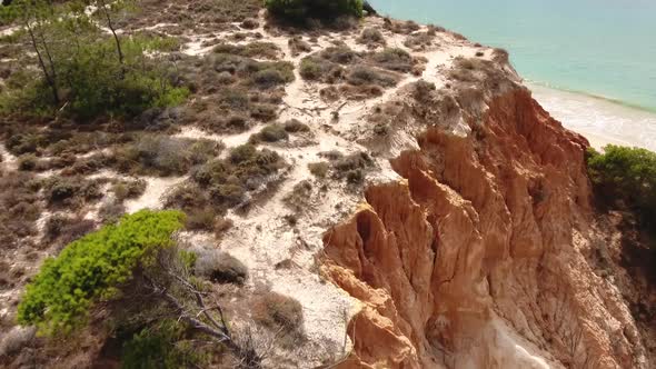 Aerial footage of Falesia Beach (Praia da Falesia) in Algarve, Portugal