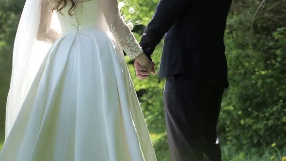 Romantic wedding moment, couple of newlyweds smiling portrait,