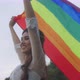 Asian Lesbian Girl Raising LGBT Rainbow Flag In The Park. - VideoHive Item for Sale