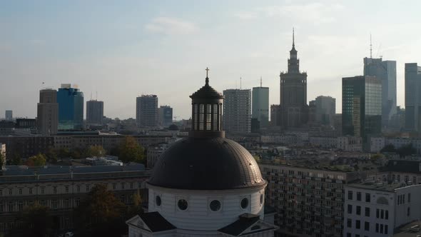 Panorama Curve Shot of Holy Trinity Church and High Rise Buildings in Background