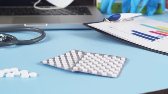 Wooden Cubes with Inscription Pneumonia are Placed By Doctor on Table