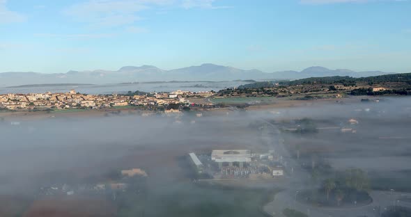 Aerial Shot of a Mystical Sunrise in the City on the Island of Mallorca