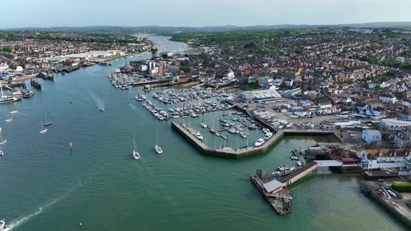 Aerial View of a Marina in Cowes on the Isle of Wight