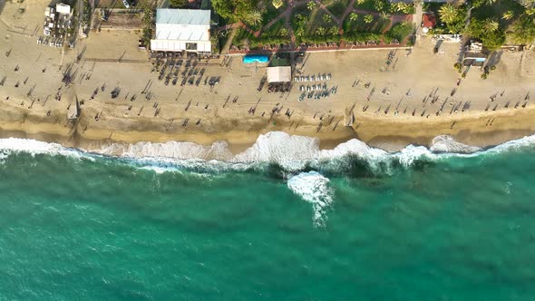 Beach infrastructure aerial view 4 k Alanya Turkey