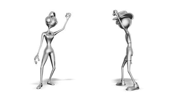 3D Silver Man and Woman Dance  Looped on White