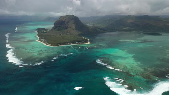 Beautiful View From the Height of Mount Le Morne-Brabant and the Waves .Underwater Waterfall Near