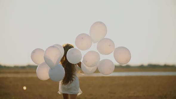 Girl White Dress with Balloons