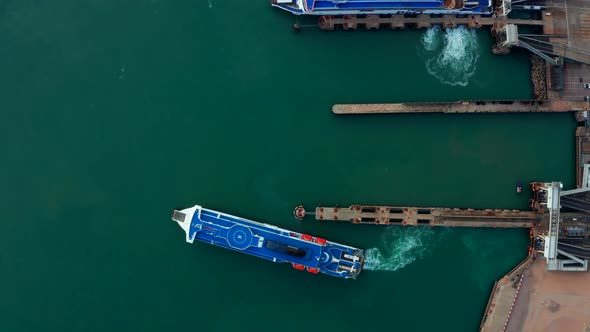 Aerial View of the Dover Harbor with Ferries and Cruise Ships in Dover UK