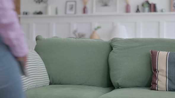 Indian Woman Coming Sitting on Sofa and Opening Laptop