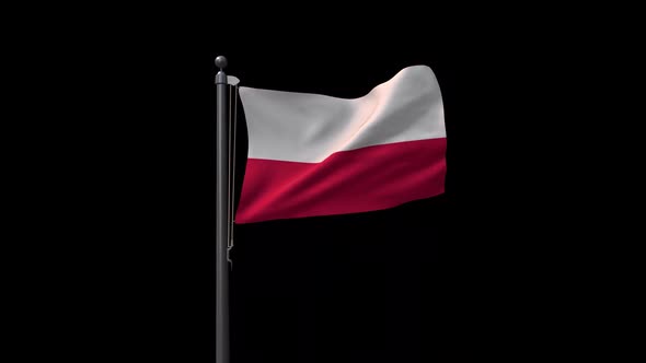 Poland Flag On Flagpole With Alpha Channel