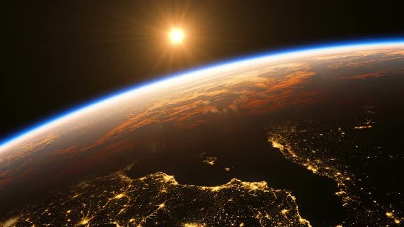 Sunrise And Night View On Of Planet Earth alt