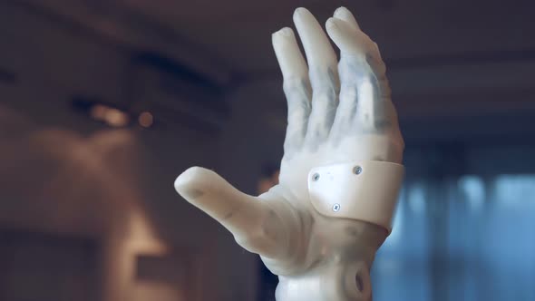 Futuristic Prosthesis Bending Fingers, Close Up