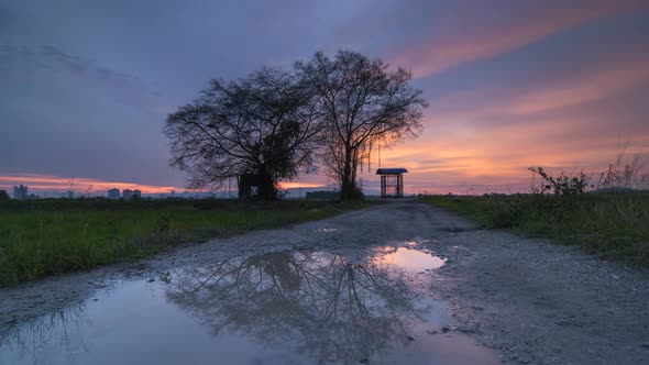 Timelapse reflection sunset with colorful cloud 