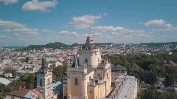 Aerial View of St. Jura St. George's Cathedral Church in Town Lviv, Ukraine