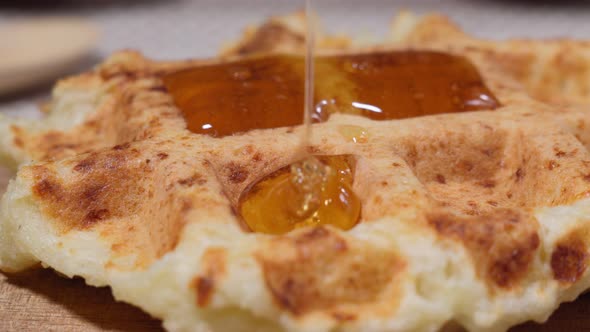 Waffles with Honey Closeup