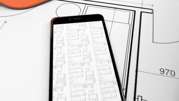 House Blueprint Plan in Mobile Application and at the Paper As Drawing Sketch alt