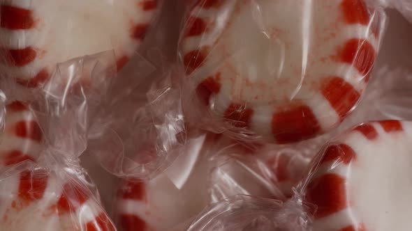 Rotating shot of peppermint candies 