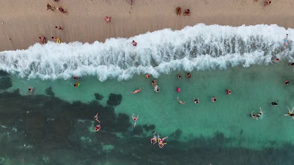 People swim in the sea aerial view 4 K Turkey Alanya