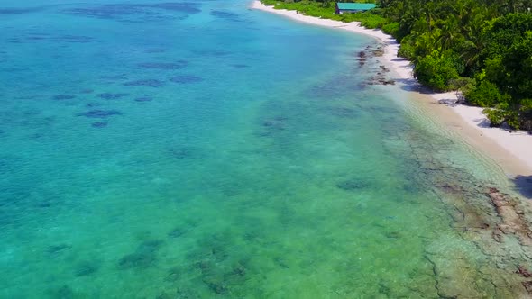 Wide angle scenery of marine sea view beach by ocean with sand background near surf