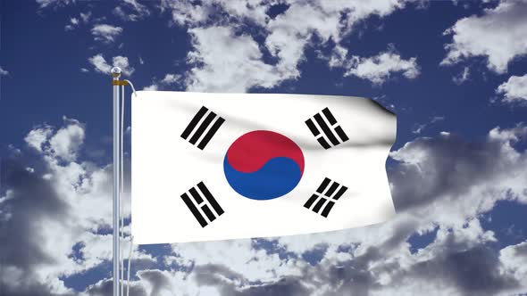 South Korea Flag Waving 4k