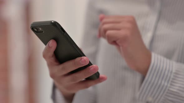 Close Up of Hands of Woman Using Smartphone