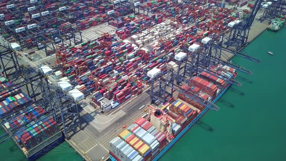 Top view of industrial port with container