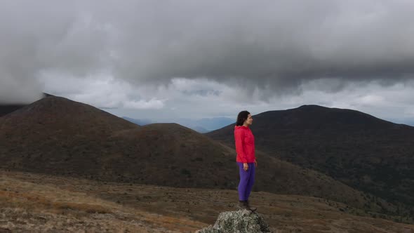 Adventurous Girl Hiking Up Nares Mountain